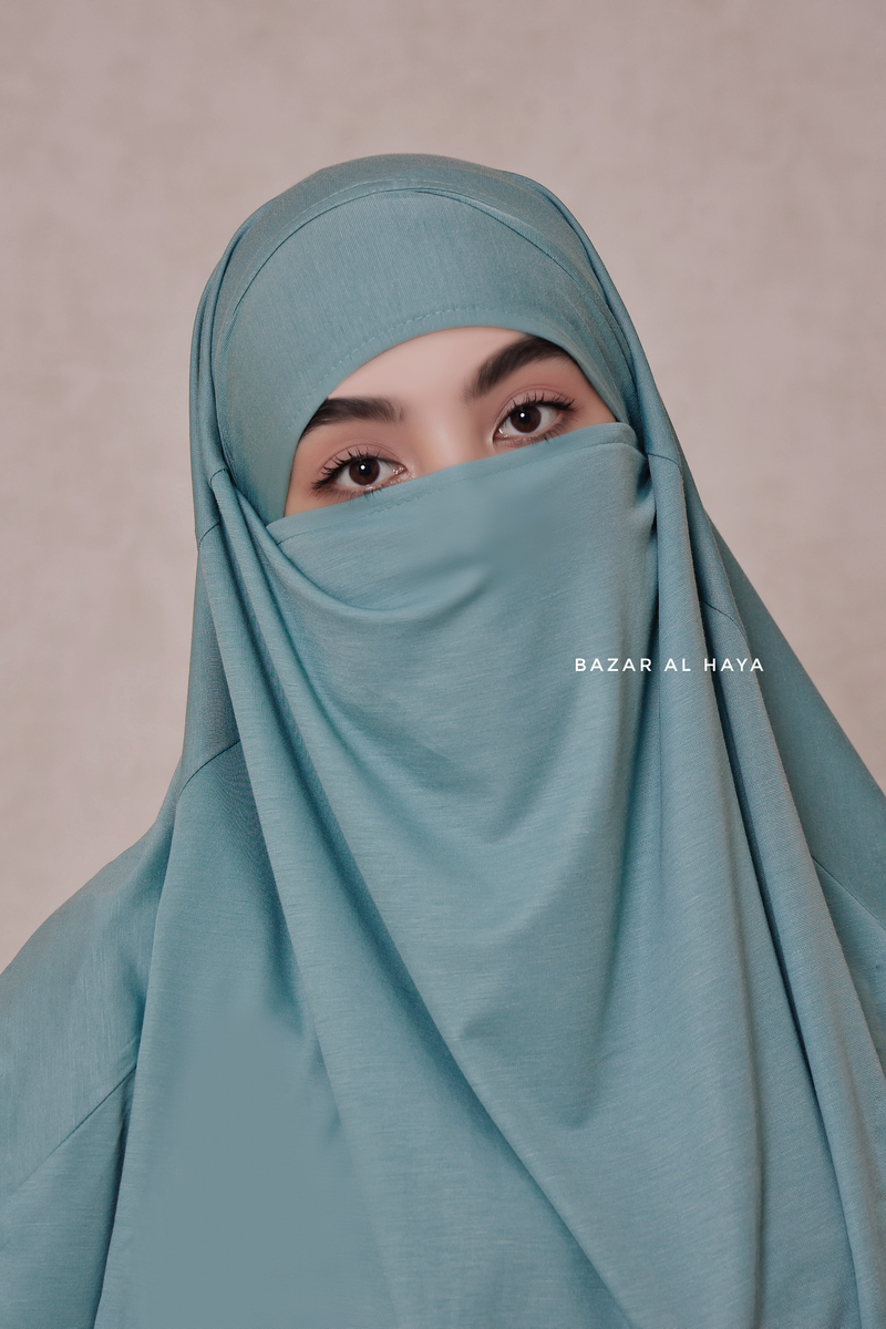 Mint Cotton Eliza Short Triangle Diamond Khimar - Soft Breathable Cotton