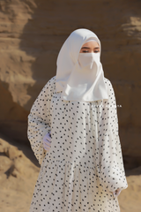 Amira White Chiffon Abaya Dress With Puff Sleeves - Double Layer