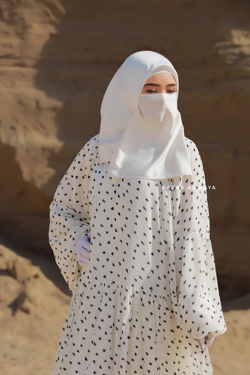 Amira White Chiffon Abaya Dress With Puff Sleeves Double Layer