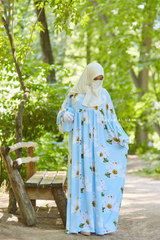 Baby Blue Muna Loose Fit Summer Abaya Dress - Viscose Cotton & Daisy Flower Print