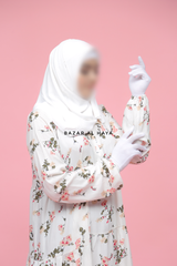 Sadia White Floral Abaya Dress 100% Cotton Summer Tiered Style With Front Zipper