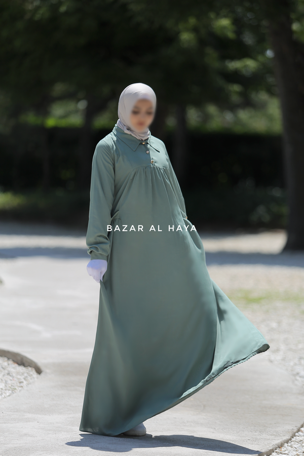 Layla Mint Abaya Dress 100% Cotton Summer Relaxed Fit Dress With Pockets