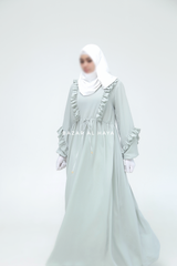 Afsah Mint Ruffle Lightweight Summer Spring Abaya Dress - Soft Breathable Crepe Cotton