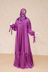 Purple Elegant Shaheen Satin Dress Scarf & Slip Dress Set - 3 Piece