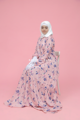 Sadia Pink Floral Abaya Dress 100% Cotton Summer Tiered Style With Front Zipper