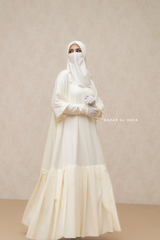 Badra Ivory Butterfly Abaya With Flair Bottom & Zipper Sleeves - Silk Crepe