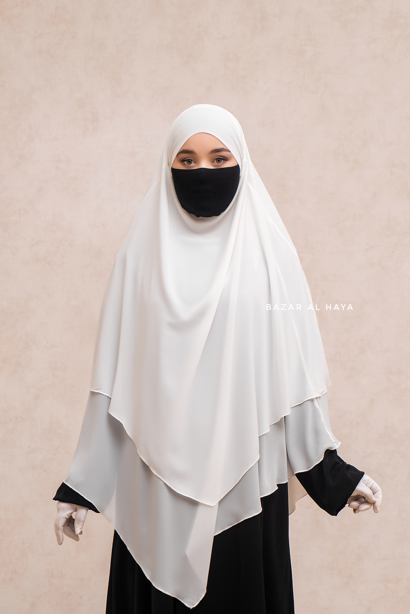 Pari Ivory Two Layered Maxi Diamond Khimar - Crepe Chiffon