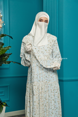 Surayya Light Blue Chiffon Abaya Dress With Floral Print - Ruffled Design