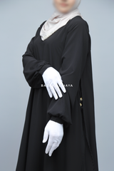 Pakiza Black Double Layered Minimalistic Style Abaya - Soft Georgette