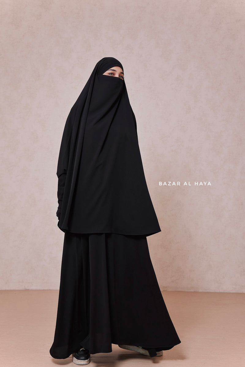 Yasmin Black Two Piece Jilbab With Dress & Khimar - Relaxed Fit, Light, Soft & Breathable