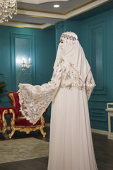 Bridal Gown Zahra Silk & Chiffon Abaya & Lace Cloak Set For Walima & Wedding & Nikkah