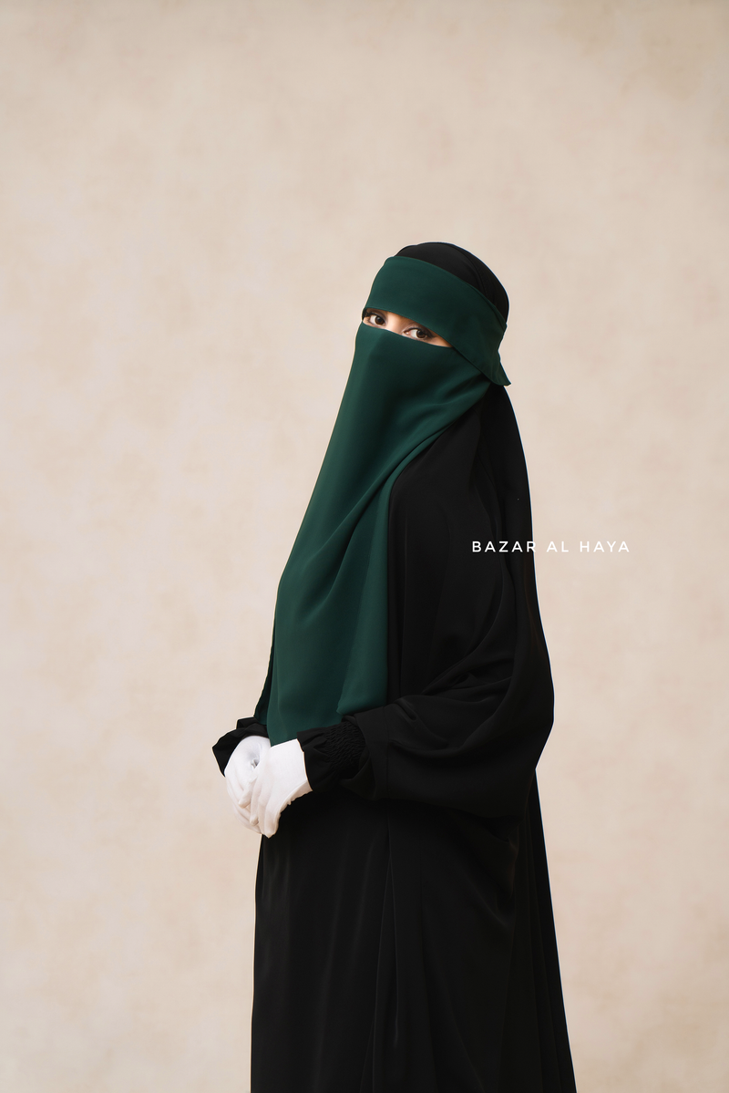 Emerald Green Flap Single Niqab - Super Breathable Veil - Large