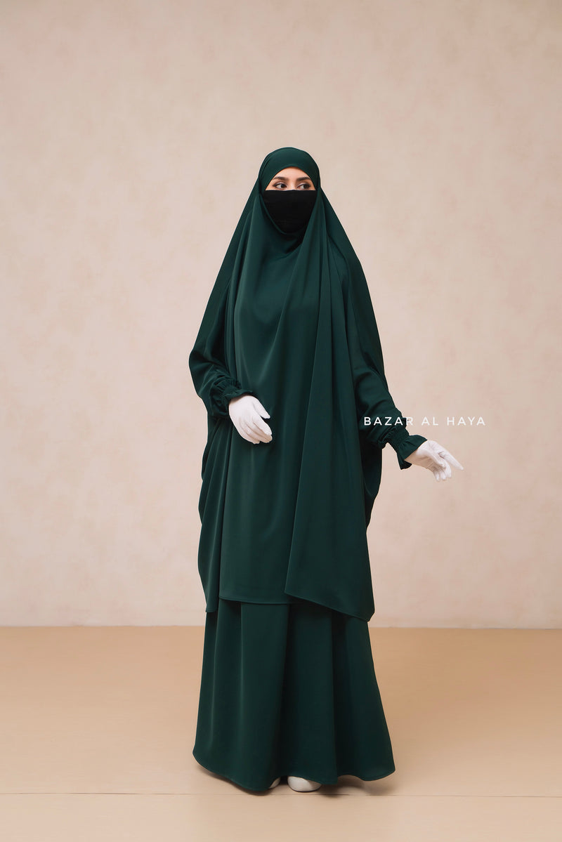 Green Emerald  Hoor - Two Piece Jilbab With Skirt- Long & Loose