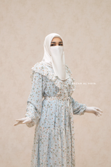 Surayya Light Blue Chiffon Abaya Dress With Floral Print - Ruffled Design