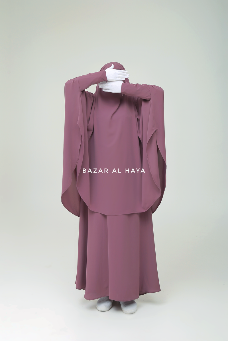 Yasmin Grape Two Piece Jilbab, Dress & Khimar - Long & Loose Style, Light Soft Breathable Fabric