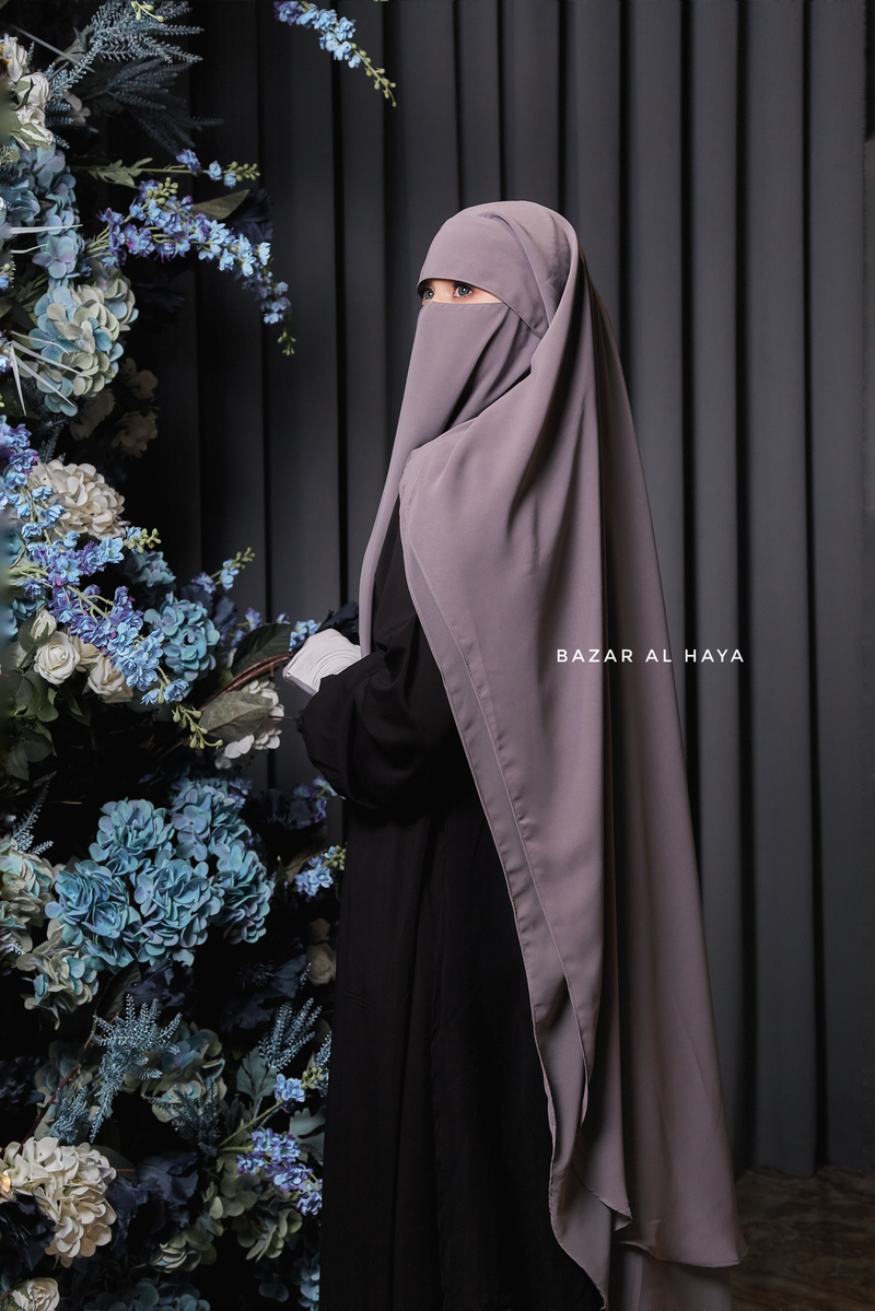 Two Layer Grey Flap Niqab - Wide & Super Breathable Veil