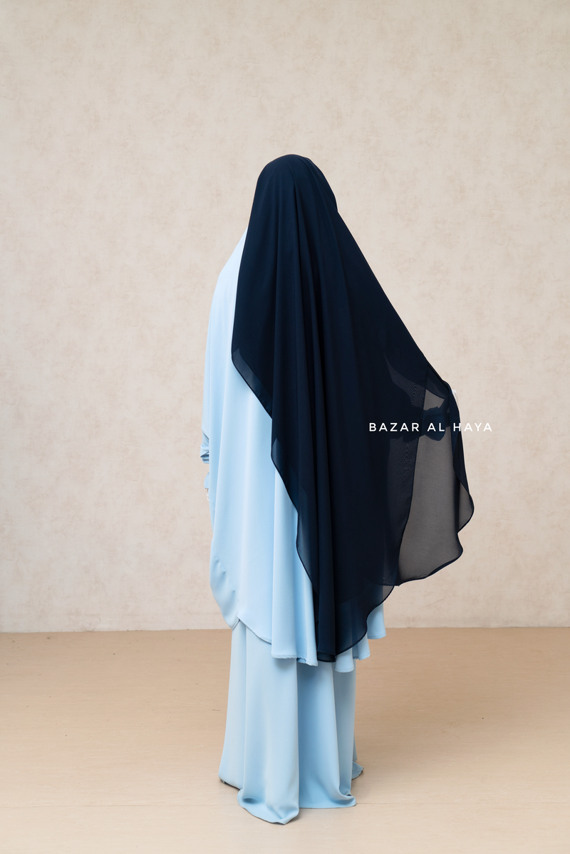 Dark Blue Two Layer Niqab - Long & Wide - Super Breathable Veil