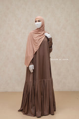 Badra Chocolate Butterfly Abaya With Flair Bottom & Zipper Sleeves - Silk Crepe