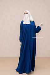 Royal Blue Safa Loose - Fit Abaya With Button Front - Silk Crepe