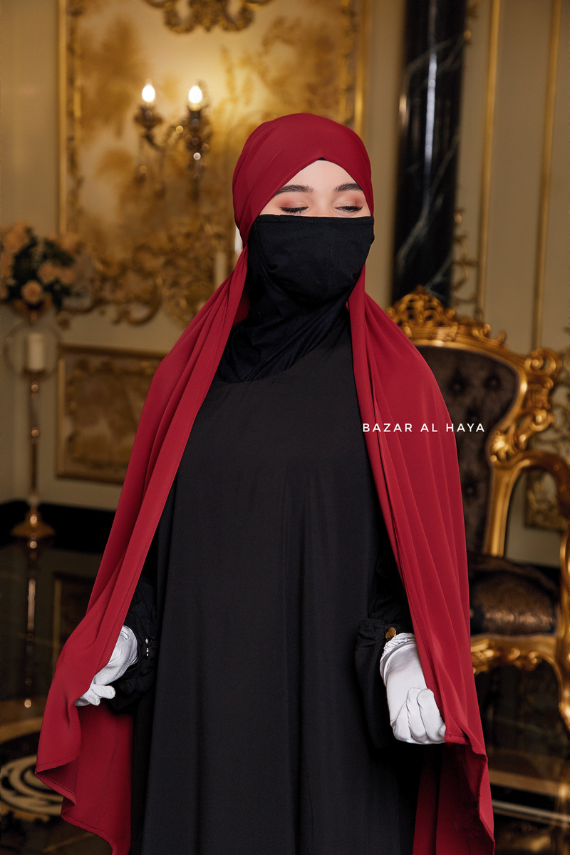 Tie Back Maroon Scarf & Khimar In Long Rectangle Shape - Style & More