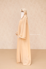 Haniya Beige Abaya Gown - Elegently Wide With Unique Decor - 3 Piece