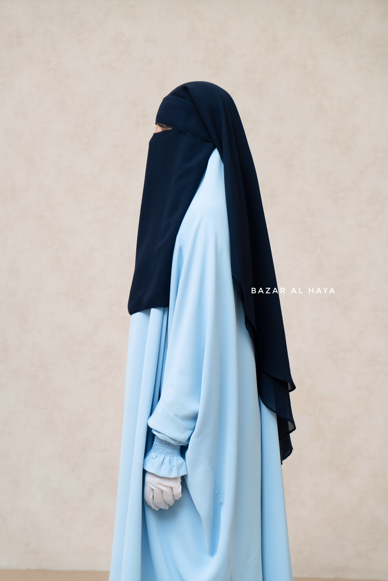 Dark Blue Two Layer Flap Niqab - Premium Wool Chiffon - Medium