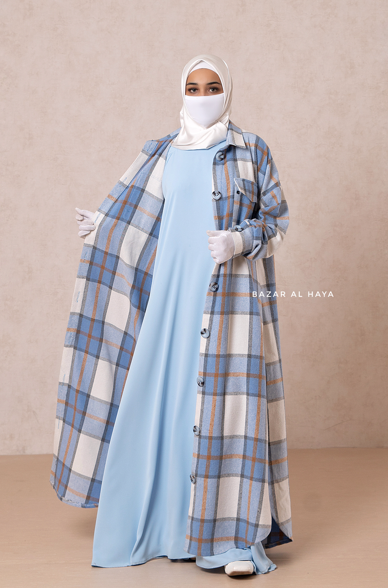 Blue Zada Plaid Shirt Dress In Cotton & Cashmere - Spring/Fall Outfit