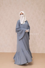 Bushra Dress - Steel Grey Layered Ruffle Sleeve Abaya - Premium Sultansha