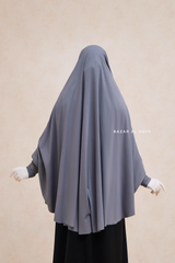 Steel Grey Cotton Abida Khimar With Sleeves - Soft Cotton