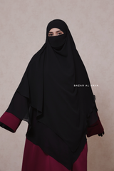 Black Pari Two Layered Maxi Diamond Khimar - Crepe Chiffon