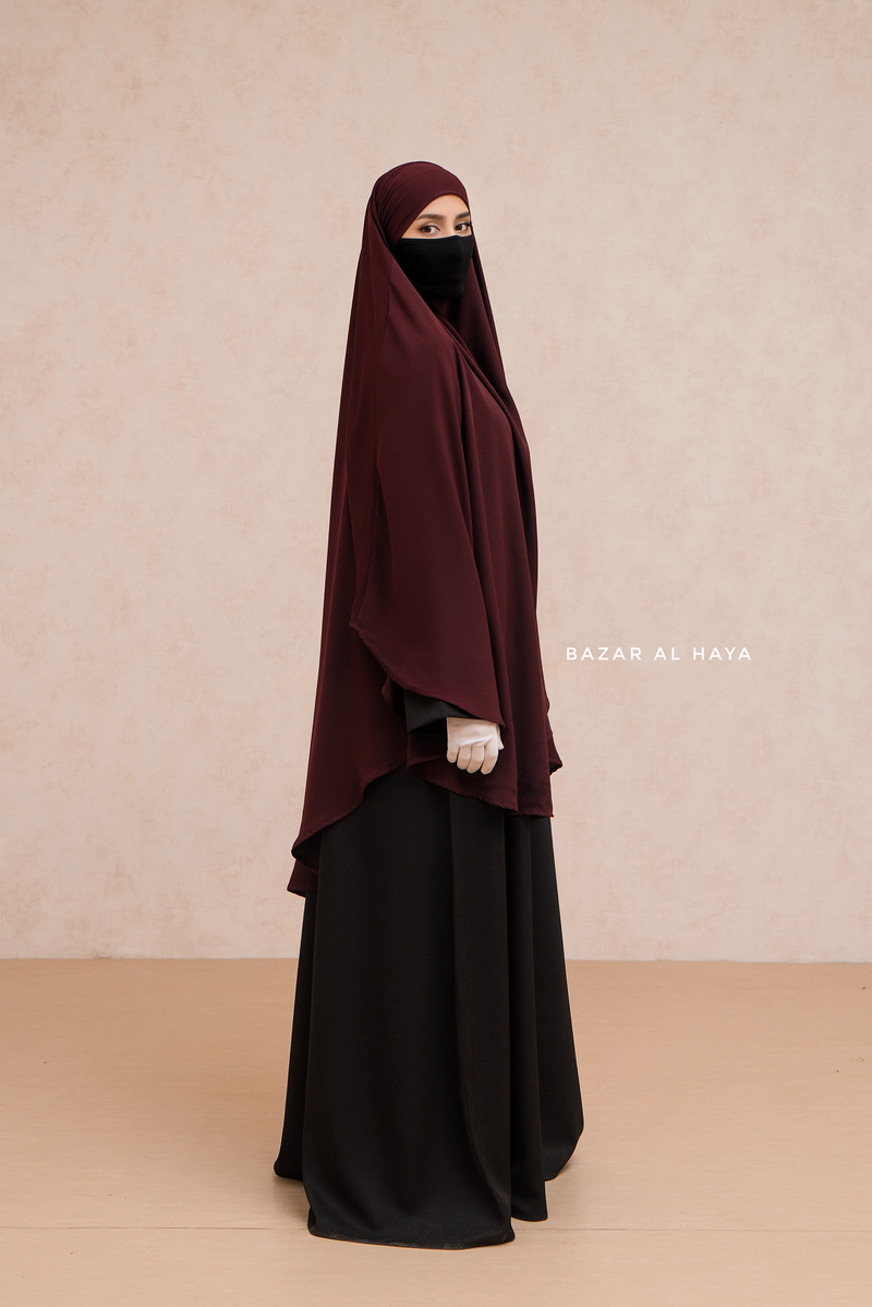 Marwad Maxi Round Diamond Khimar In Burgundy - Crepe, Cotton Extra Long