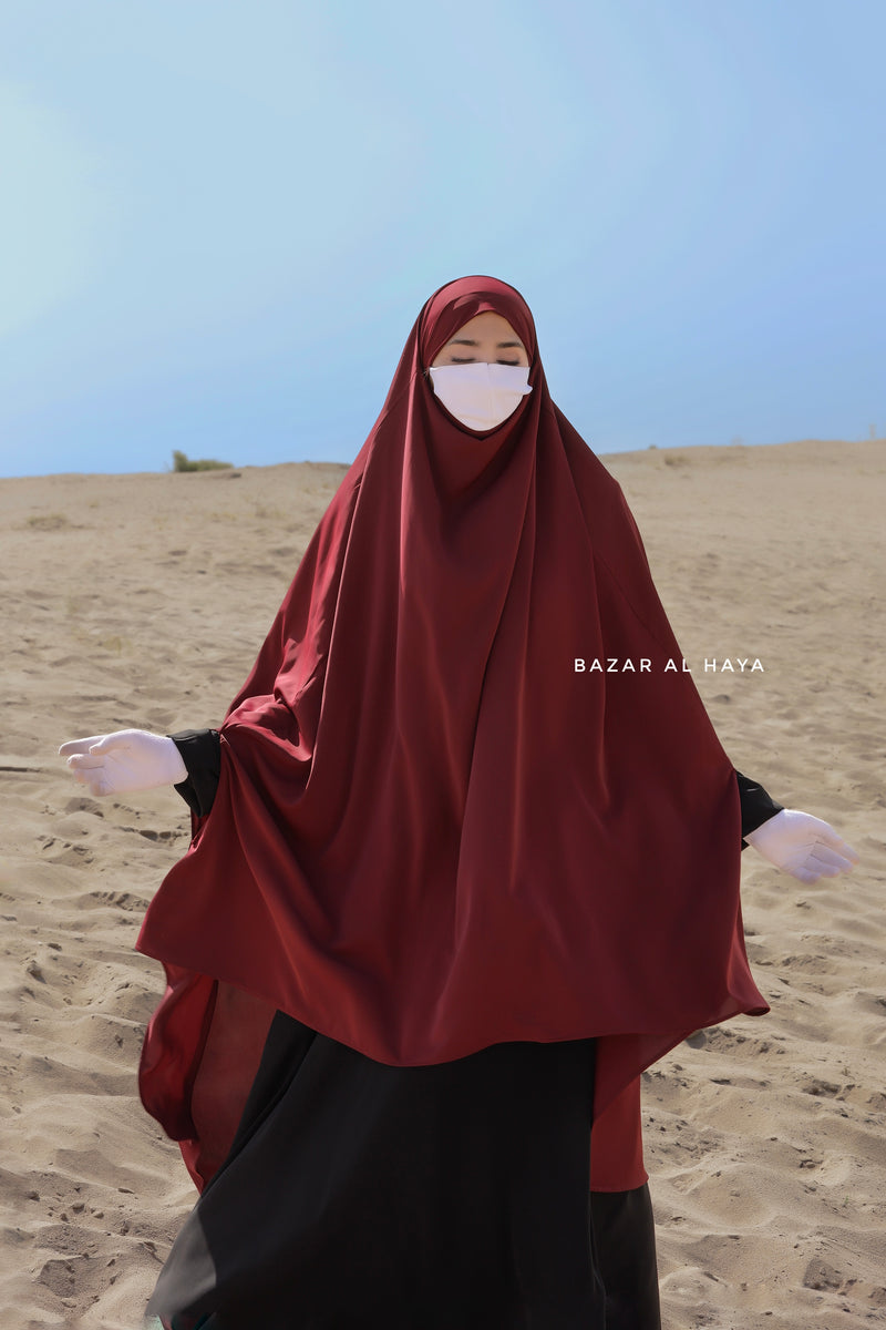 Safiyya Maroon Sleeveless Khimar - Soft Crepe Extra Long & Wide