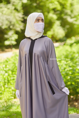 Kalina Grey Hooded Silk Crepe Abaya Dress With Pockets - Mediumweight