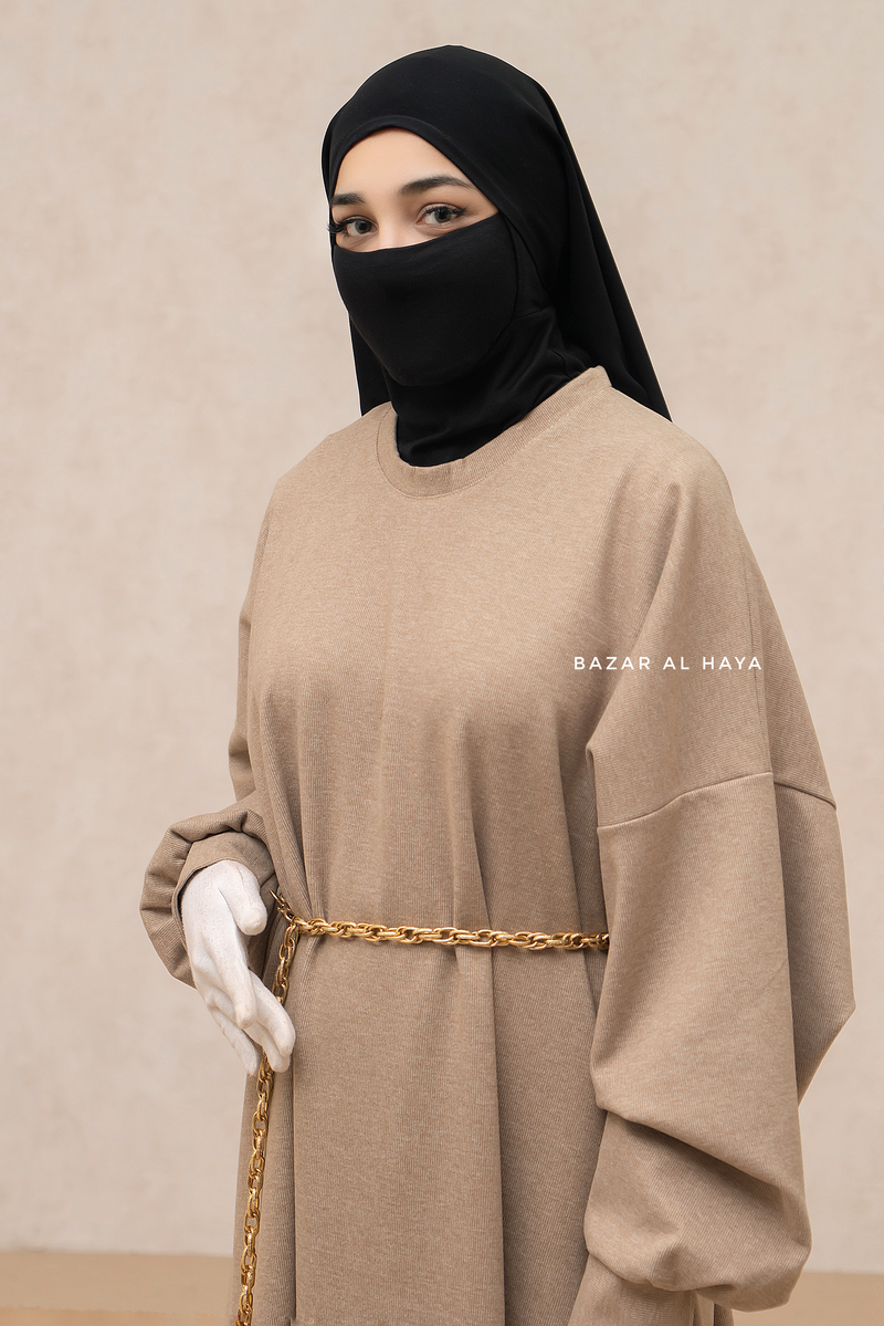 Beige Basimah Classic Design Warm Abaya Coat - Premium Wool