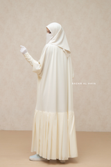 Badra Ivory Butterfly Abaya With Flair Bottom & Zipper Sleeves - Silk Crepe