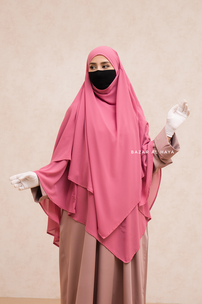 Pink Pari Two Layered Maxi Diamond Khimar - Crepe Chiffon