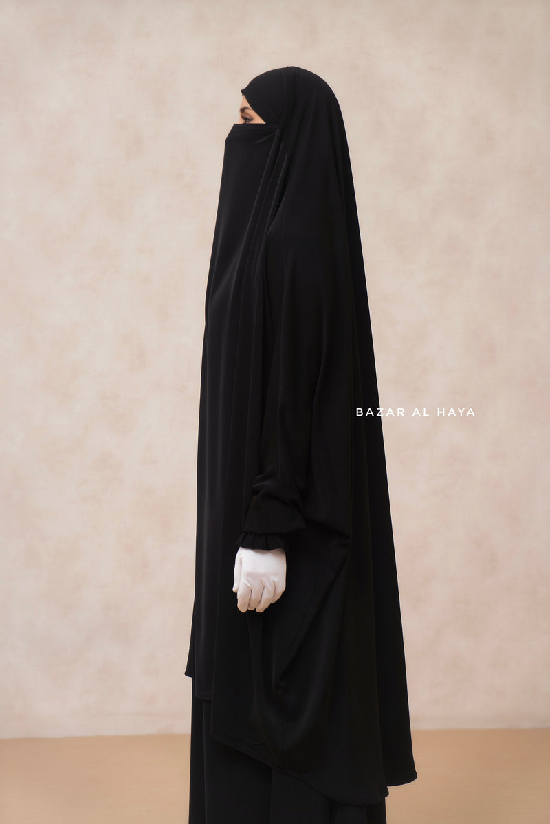 Black  Hoor - Two Piece Jilbab With Skirt Set- Nida