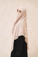 Creme Beige Square Scarf With Half Niqab Set - Super Breathable