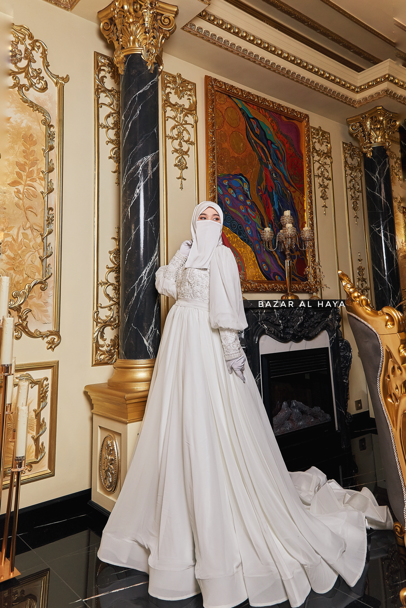 Rehan Embroidered Bridal Wedding Dress In Chiffon & Silk - For Walima Bazar Al Haya Rehan Embroidered Bridal Wedding Dress In Chiffon & Silk - For Walima Bazar Al Haya