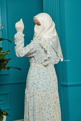 Surayya Light Blue Chiffon Abaya Dress With Floral Print - Ruffled Design