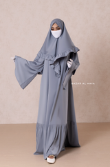 Bushra Dress - Steel Grey Layered Ruffle Sleeve Abaya - Premium Sultansha