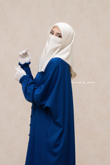 Royal Blue Safa Loose - Fit Abaya With Button Front - Silk Crepe