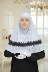 Silver Tieback Ruffle Lace Short Khimar - Soft Cotton