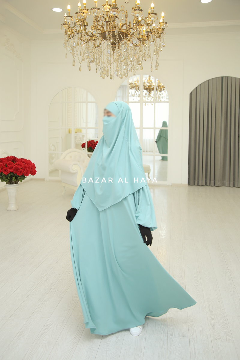 Eliza Two Piece Abaya & Khimar Set in Mint Cotton Super Soft & Breathable - Cozy