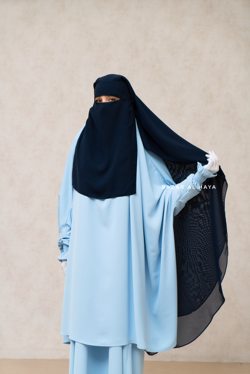 Dark Blue Two Layer Niqab - Long & Wide - Super Breathable Veil