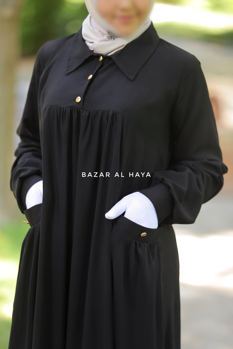 Layla Black Abaya Dress 100% Cotton Summer Relaxed Fit Dress With Pockets