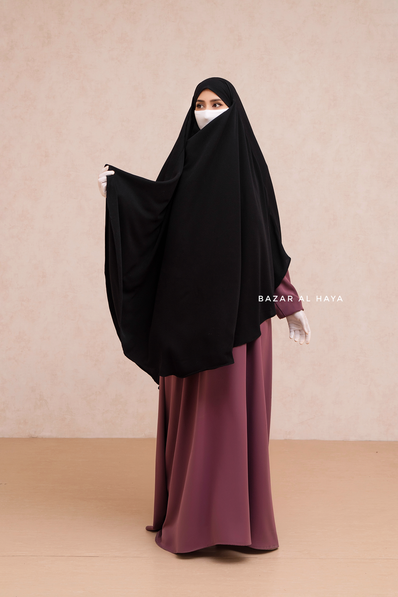 Marwad Maxi Round Diamond Khimar In Black - Crepe, Cotton Extra Long