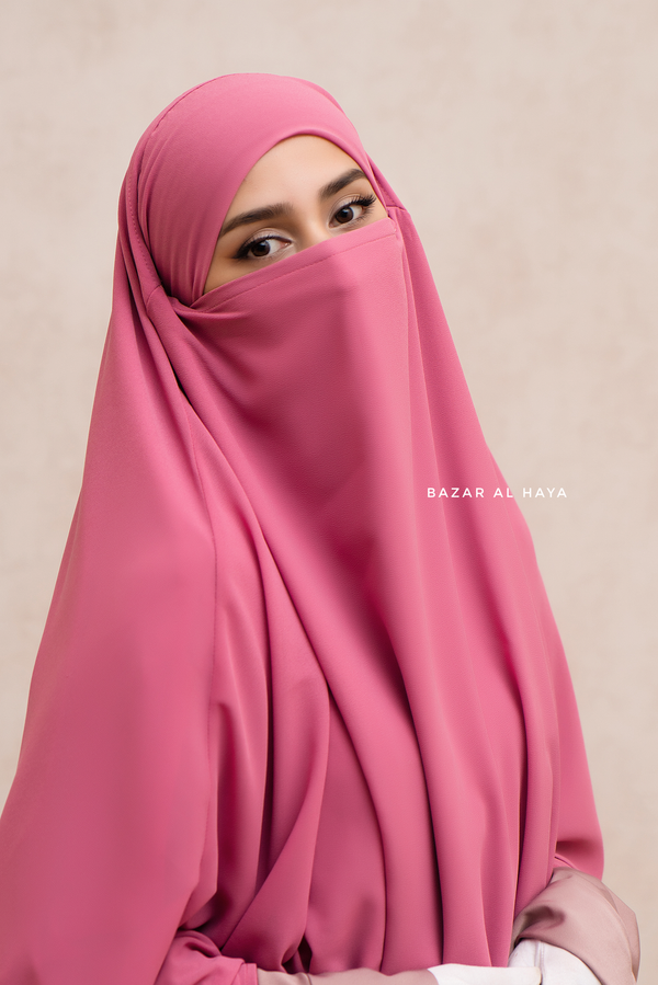 Pari Pink Two Layered Maxi Diamond Khimar - Crepe Chiffon