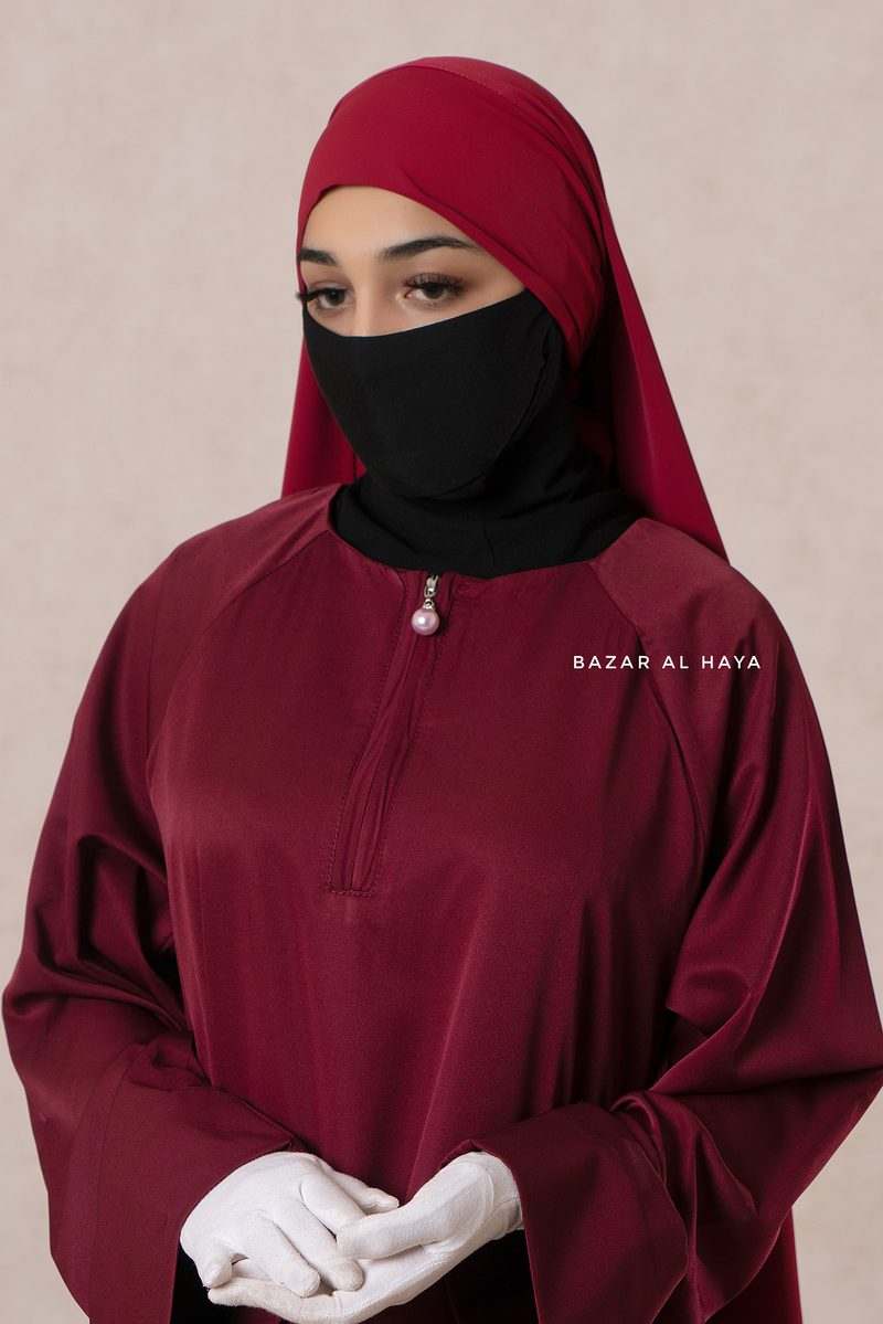 Maroon Madina Abaya - Soft Relaxed Fit - Mediumweight Silk Crepe