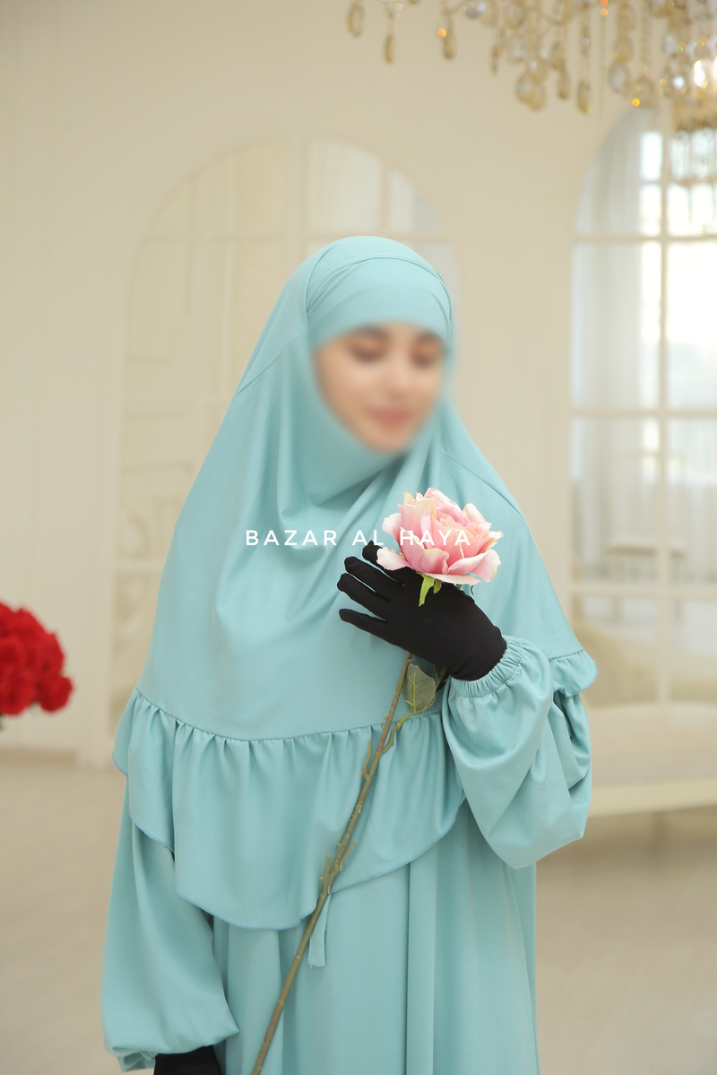 Mint Tieback Ruffle Short Khimar - Soft Cotton